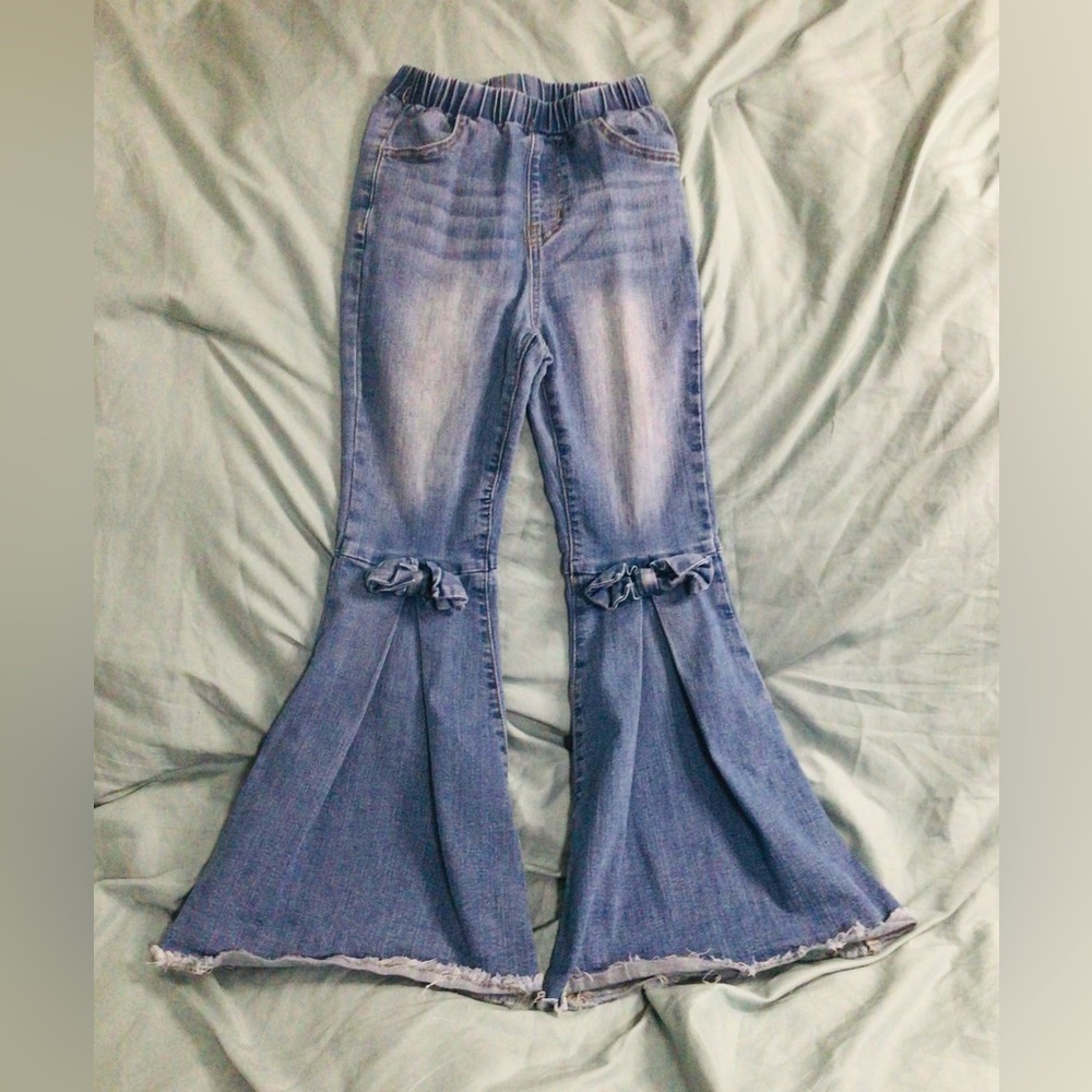 SHEIN Light Blue Flare Jeans with Bow Detail